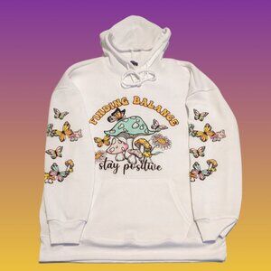 Faded Rose  White Graphic Hoodie Sweatshirt w/ Sleeve Butterflies Sz M